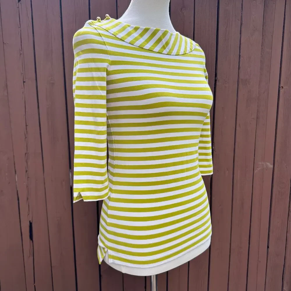 Kate Spade New York Green & White Striped Boatneck Top Bow Back XXS NWT